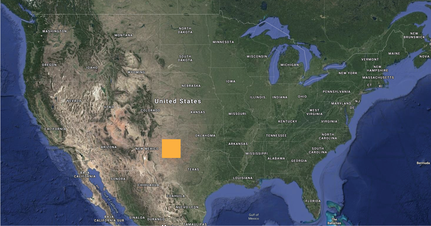 Overlay of areaa required to power the US with solar on US map